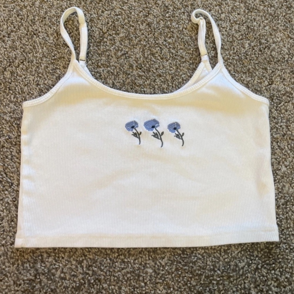 Hollister Cream Camisole with Blue Floral Embroidery